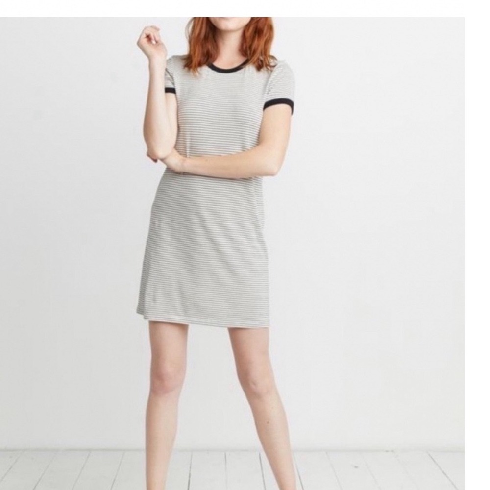 Marine Layer Womens Striped Ringer Tee Dress Black White Supima Modal Small